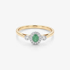 9ct Gold Emerald & Diamond 0.10ct Halo Ring front view