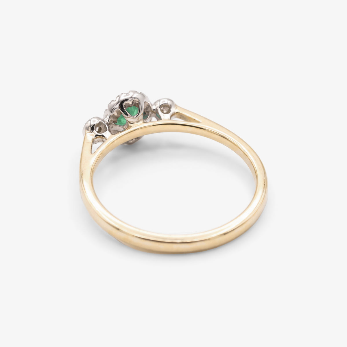 9ct Gold Emerald & Diamond 0.10ct Halo Ring close up