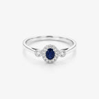 9ct White Gold Sapphire & Diamond 0.10ct Halo Ring front view