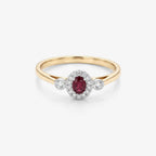 9ct Gold Ruby & Diamond 0.10ct Halo Ring front view