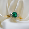 18 Carat Yellow Gold Emerald & Diamond Three Stone Ring