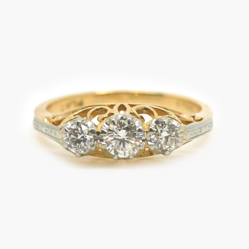 18 Carat Yellow Gold & Platinum Three Stone Diamond Ring