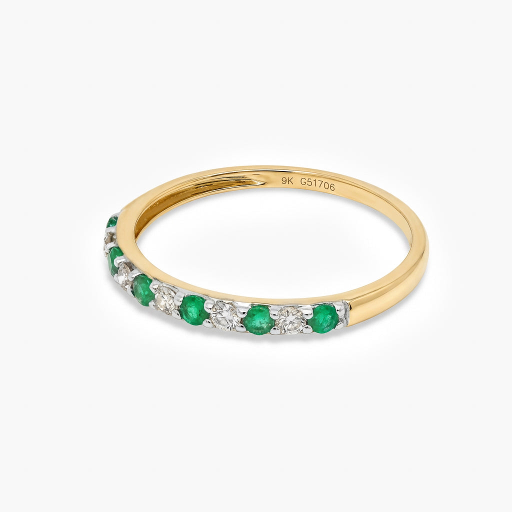 9ct Yellow Gold Emerald and Diamond Half Eternity Ring