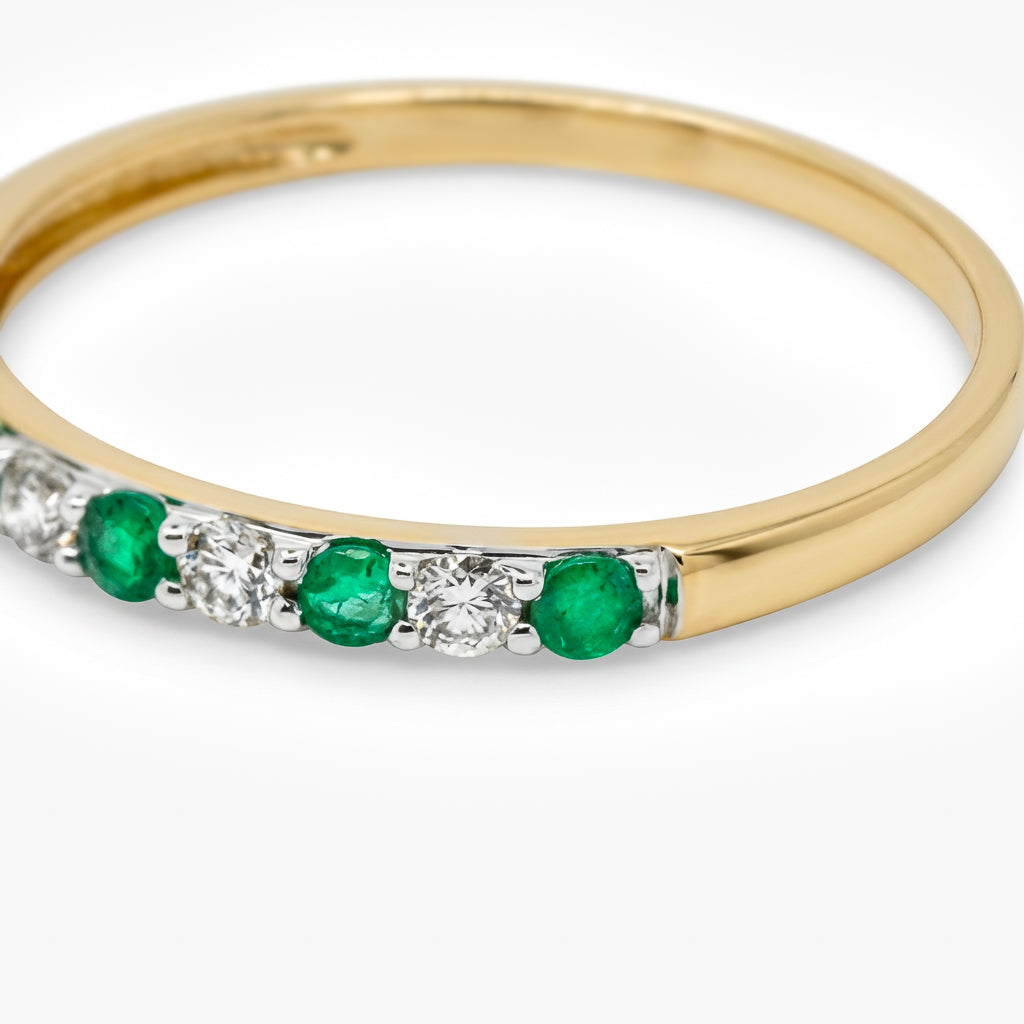 9ct Yellow Gold Emerald and Diamond Half Eternity Ring