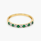 9ct Yellow Gold Emerald and Diamond Half Eternity Ring - Jordans Jewellers