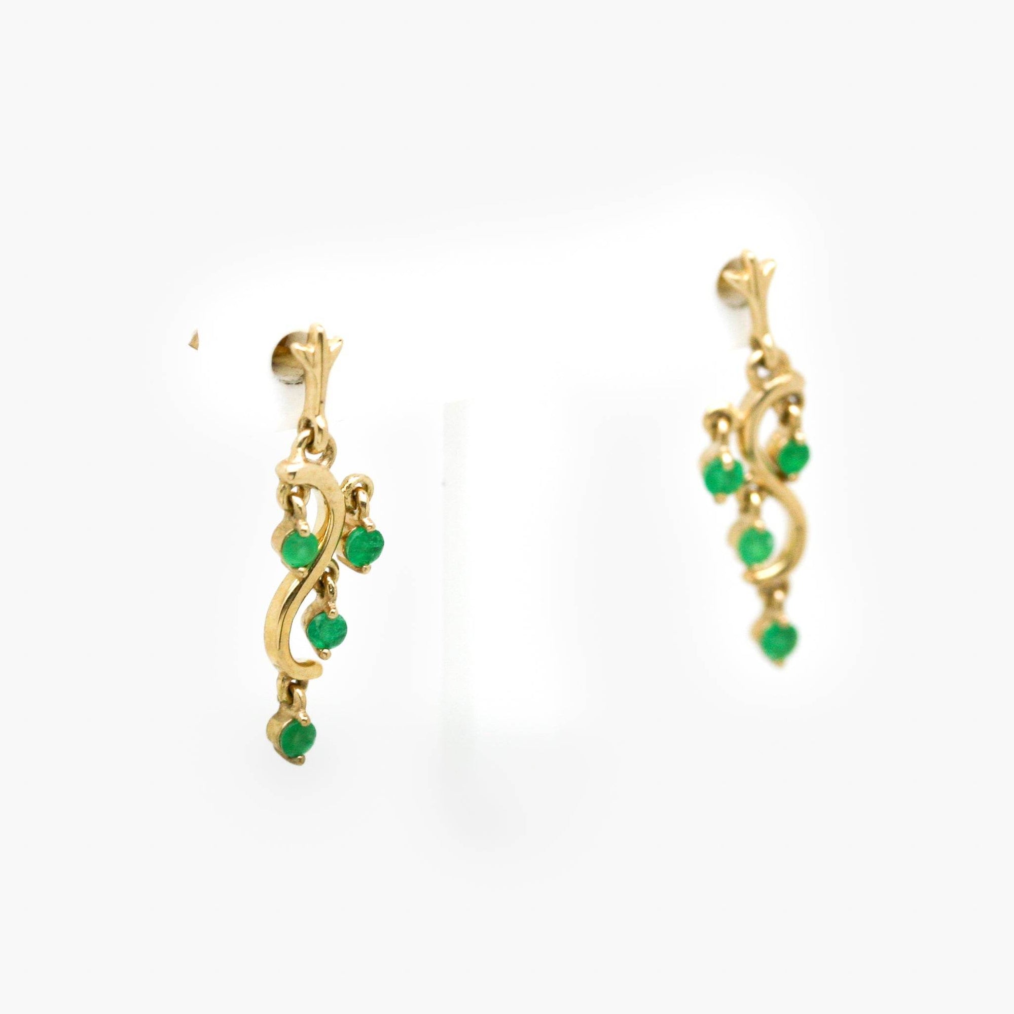 Emerald Four Stone Drop Earrings in 9ct Yellow Gold - Jordans Jewellers