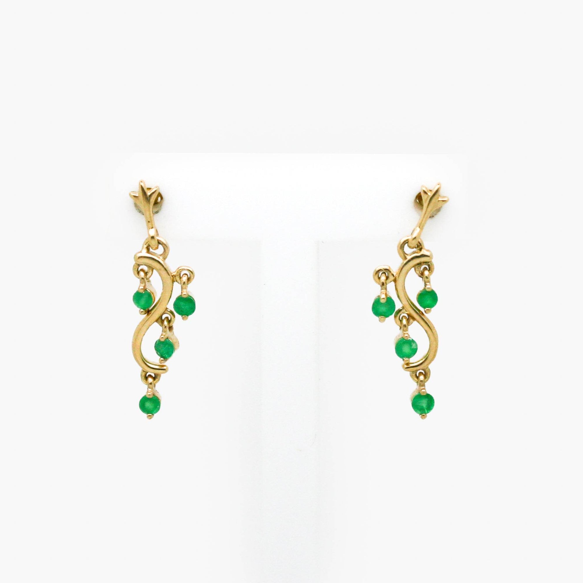 Emerald Four Stone Drop Earrings in 9ct Yellow Gold - Jordans Jewellers