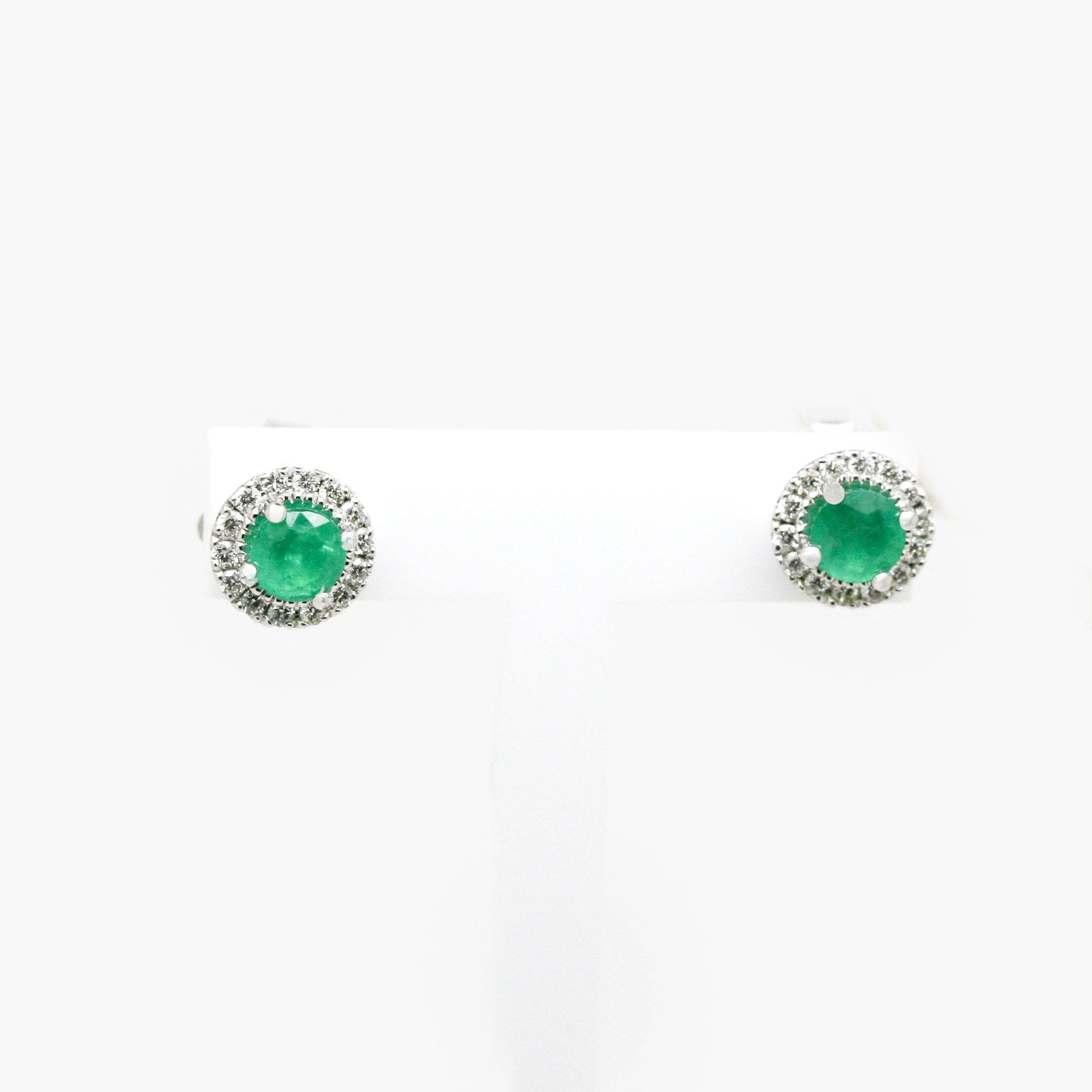 Round Emerald & Diamond Stud Earrings - Jordans Jewellers