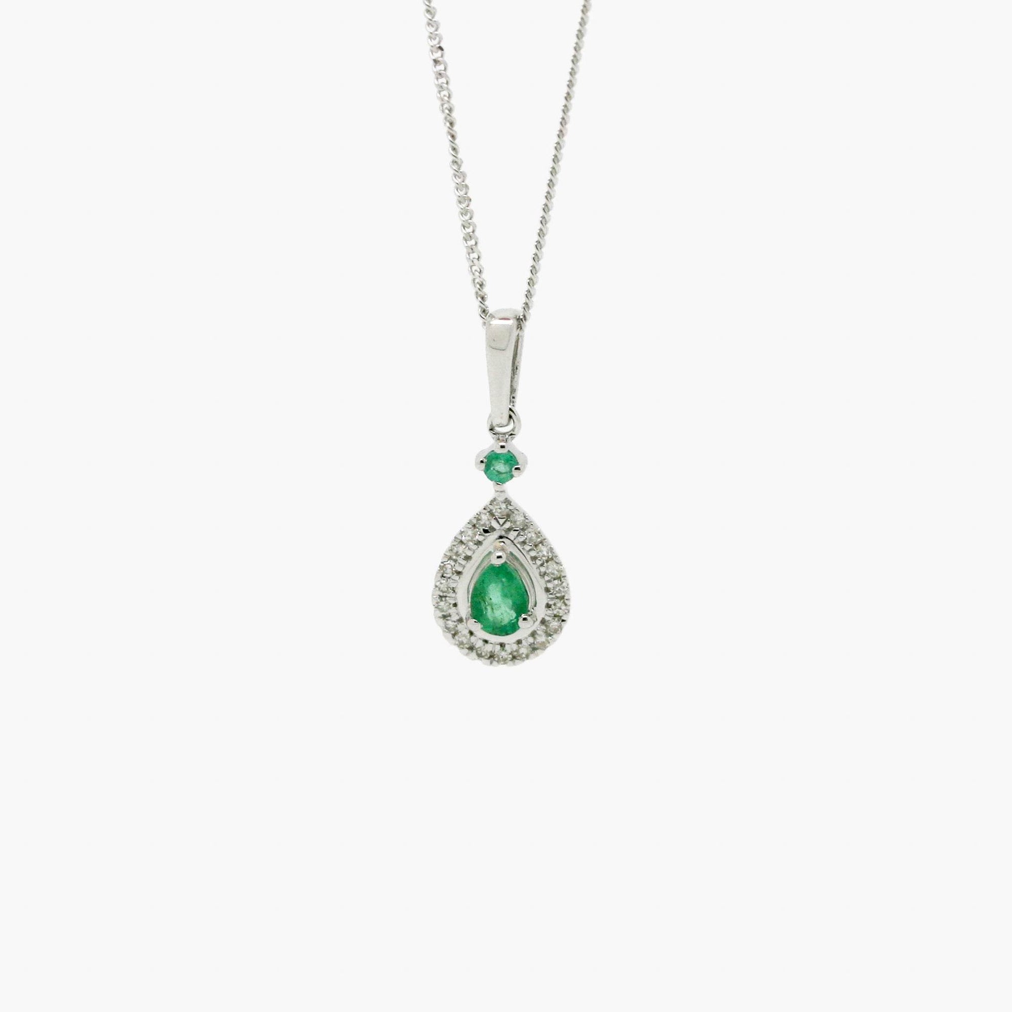 Pear Shaped Emerald & Diamond Pendant Necklace - Jordans Jewellers