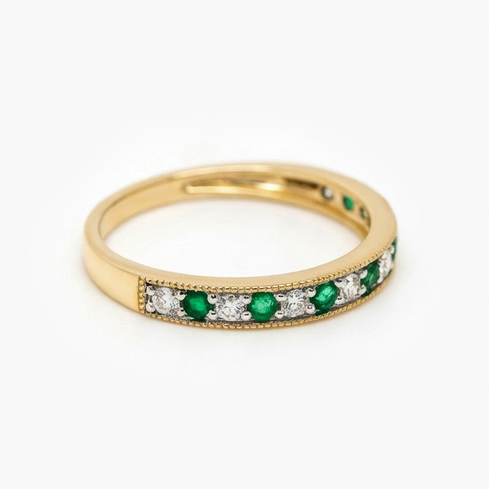 9ct Gold Emerald and Diamond Half Eternity Ring