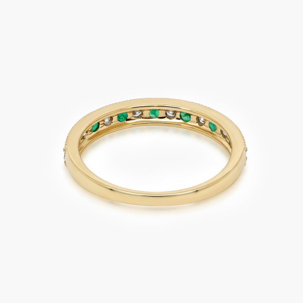 9ct Gold Emerald and Diamond Half Eternity Ring