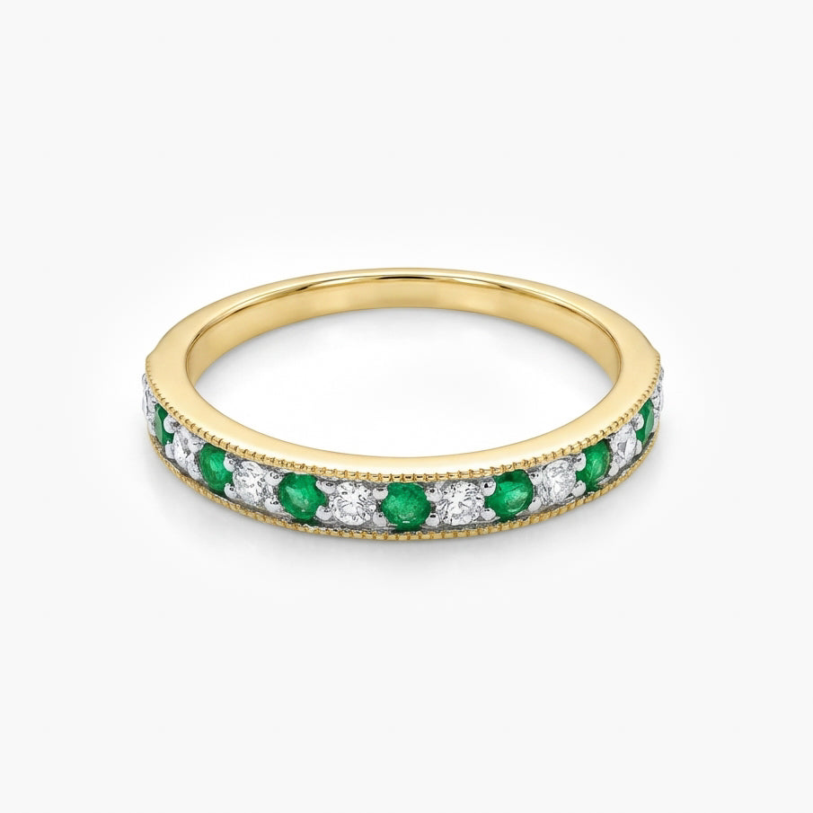 9ct Gold Emerald and Diamond Half Eternity Ring