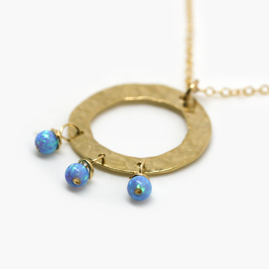 Circular Halo Pendant with Blue Created Opal Droplets