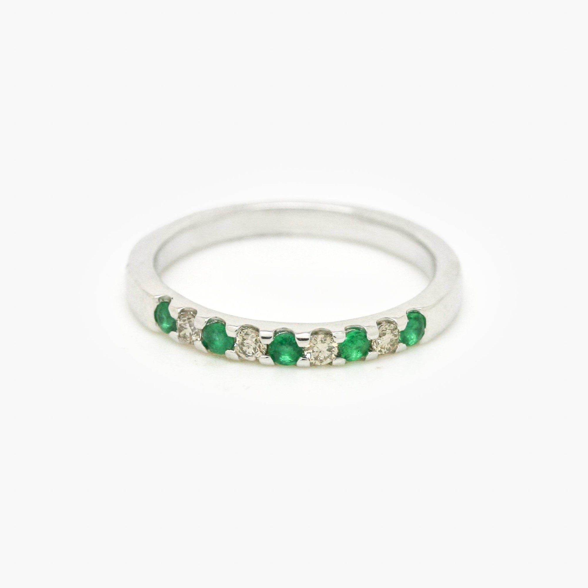 9ct White Gold Emerald & Diamond Half Eternity Ring - Jordans Jewellers