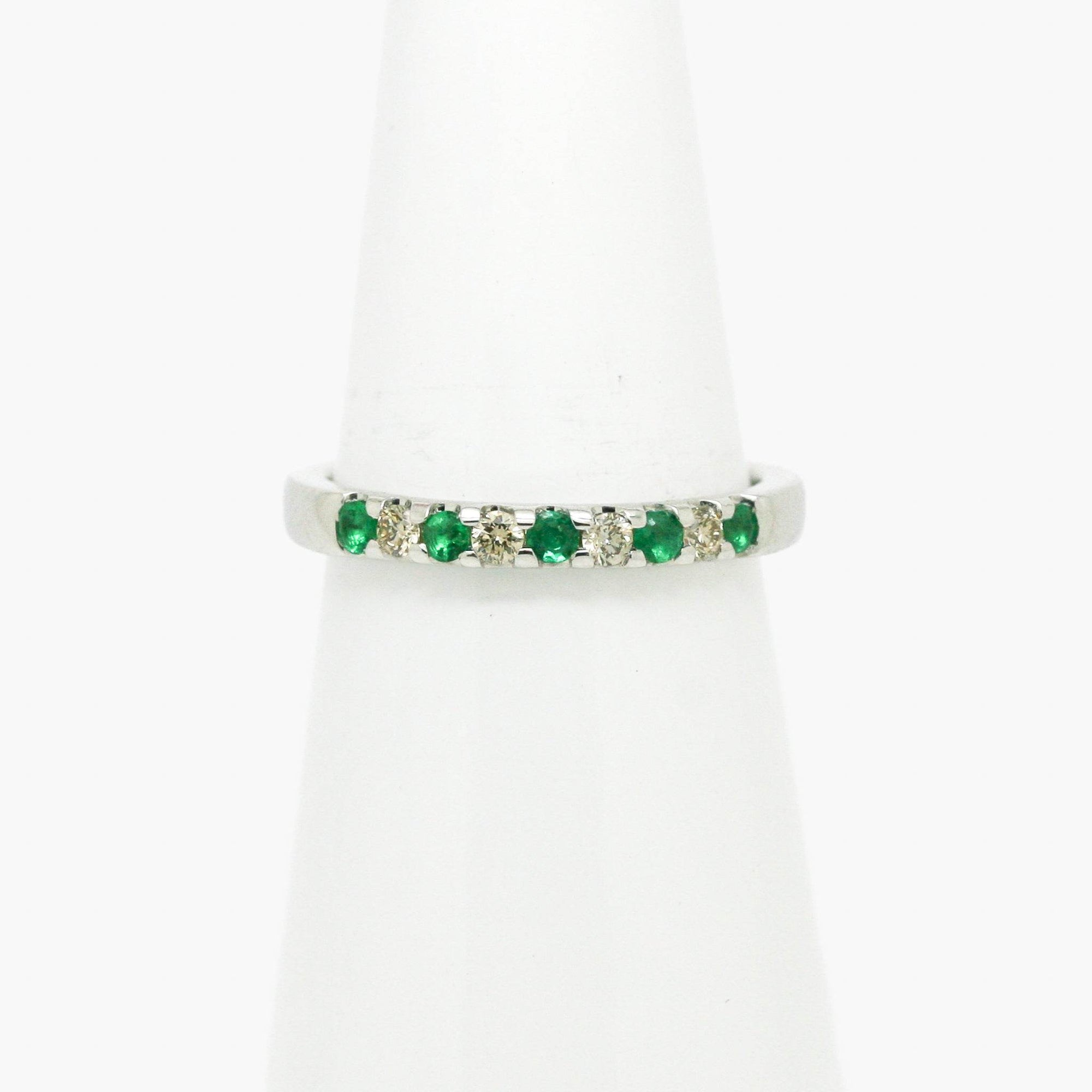 9ct White Gold Emerald & Diamond Half Eternity Ring - Jordans Jewellers
