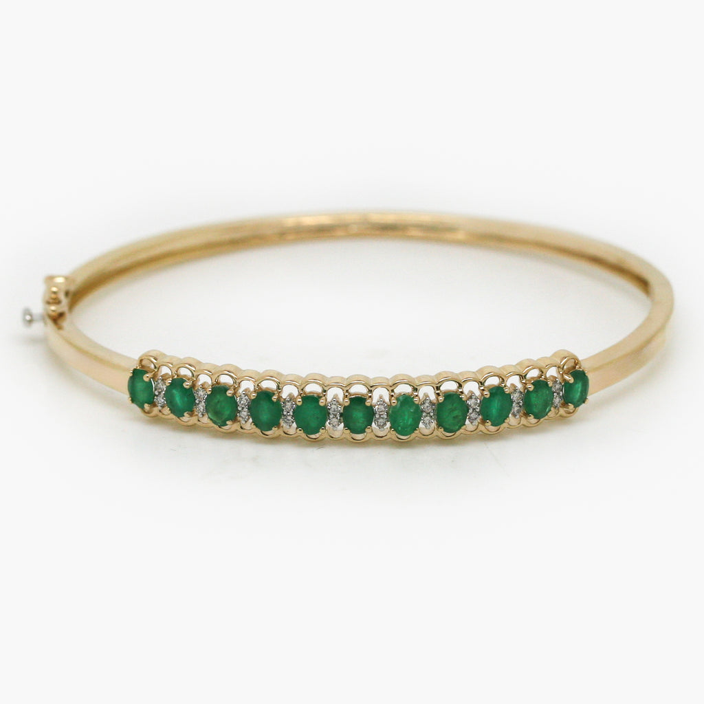 9ct Yellow Gold Emerald Diamond Bangle