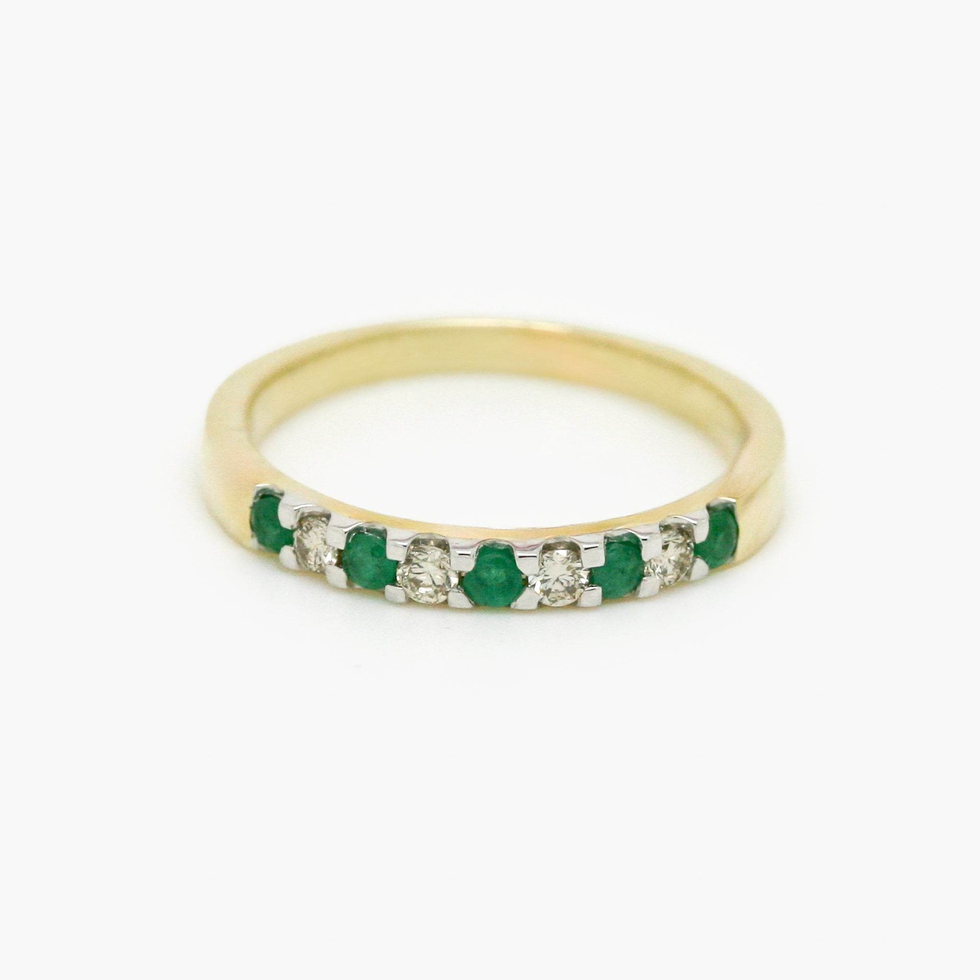 9ct Mixed Gold Emerald & Diamond Half Eternity Ring - Jordans Jewellers
