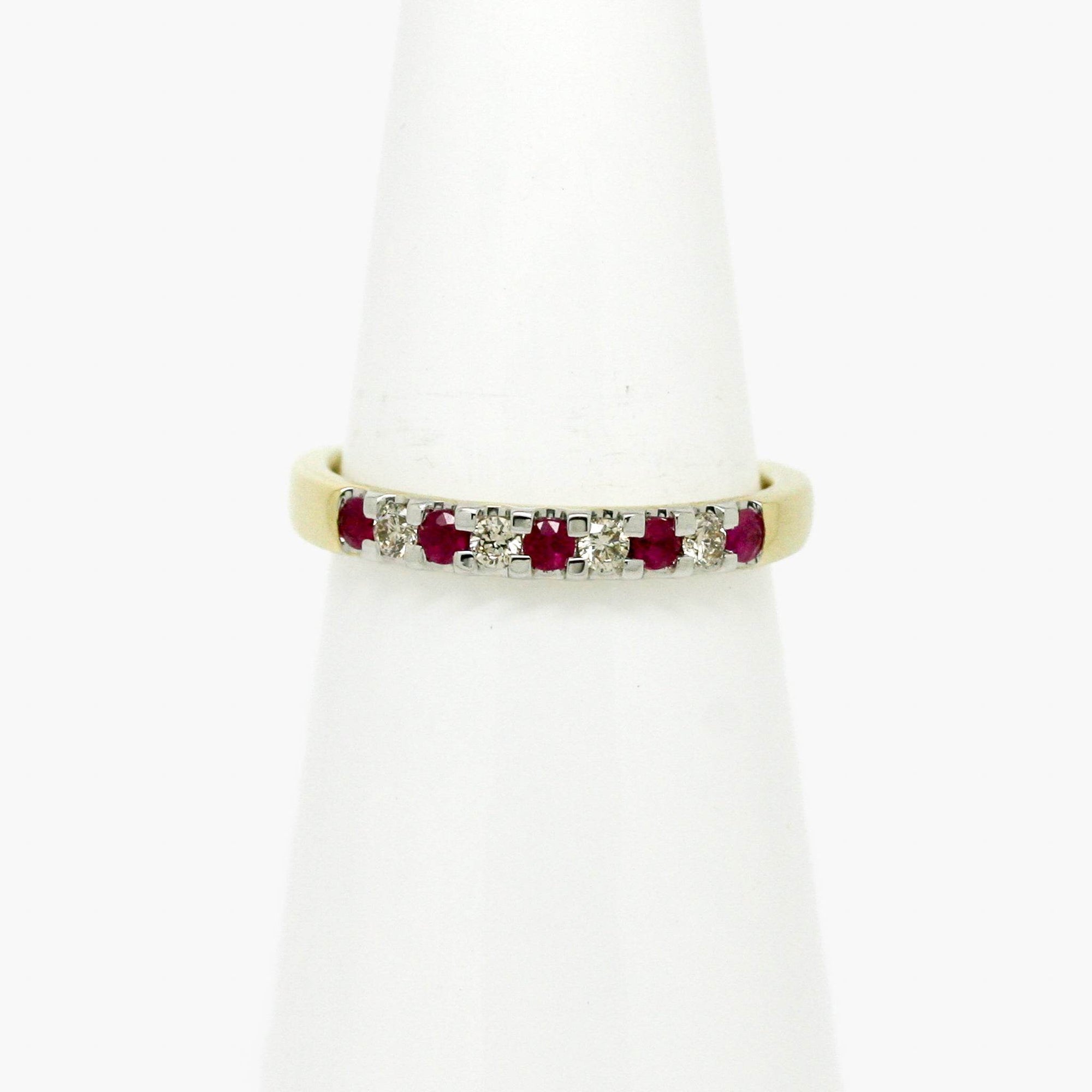 9ct Mixed Gold Ruby & Diamond Half Eternity Ring - Jordans Jewellers
