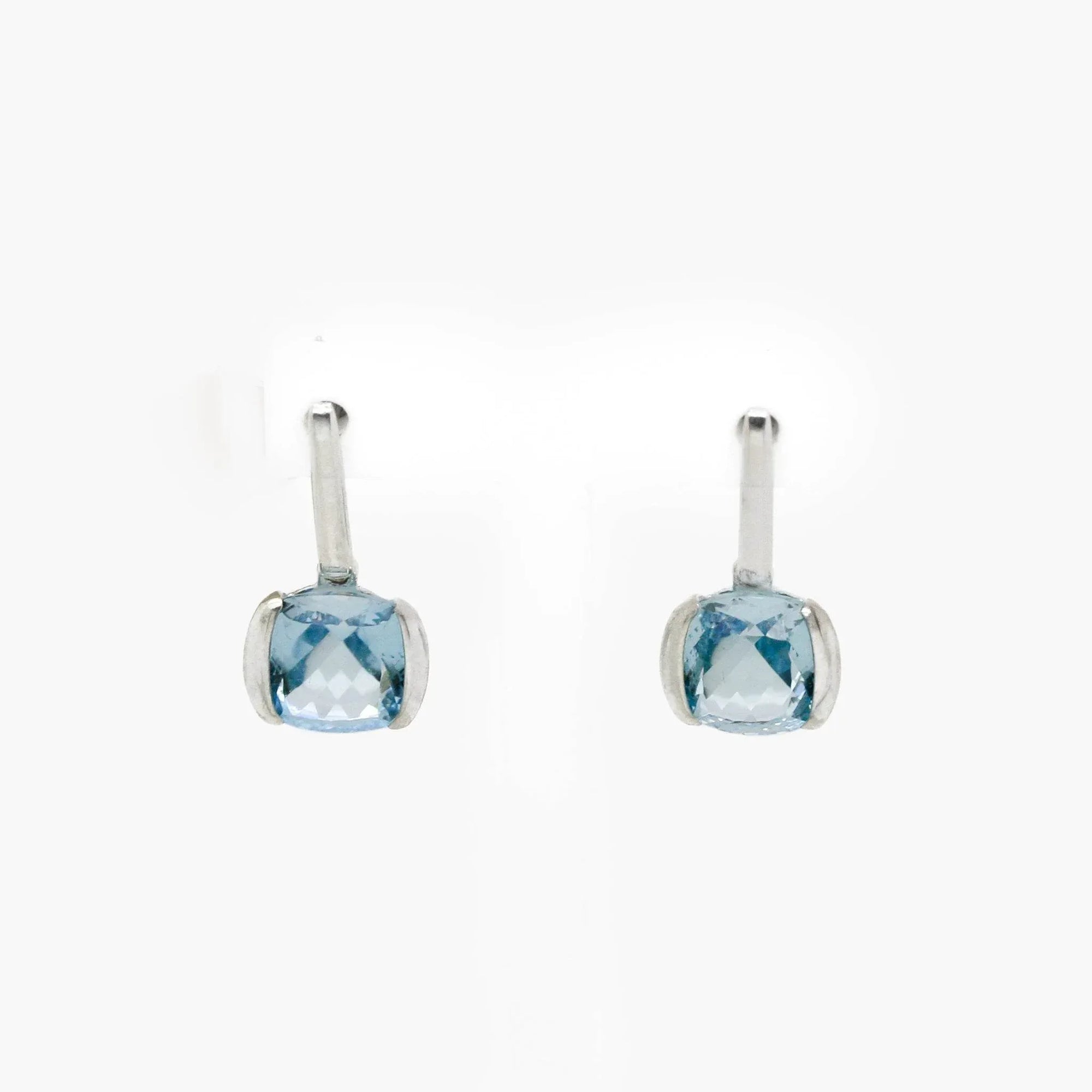 9ct White Gold Cushion Cut Blue Topaz Drop Earrings - Jordans Jewellers