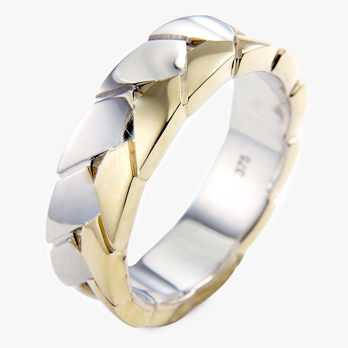 Men&#39;s New Patterned 9 Carat White / Yellow Gold Ring
