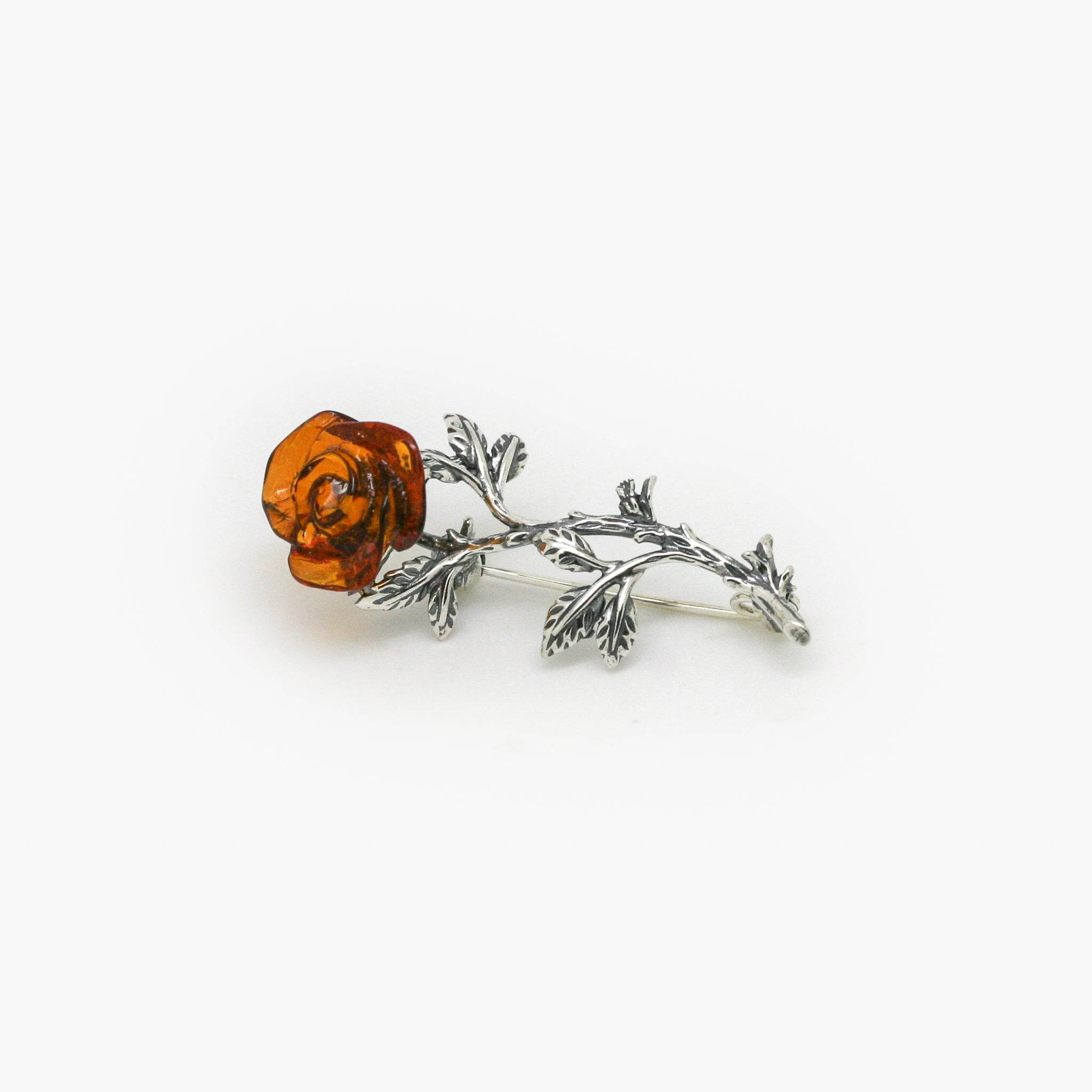 Amber Rose Petal With Silver Stem Brooch Amber Jewellery Jordans Jewellers