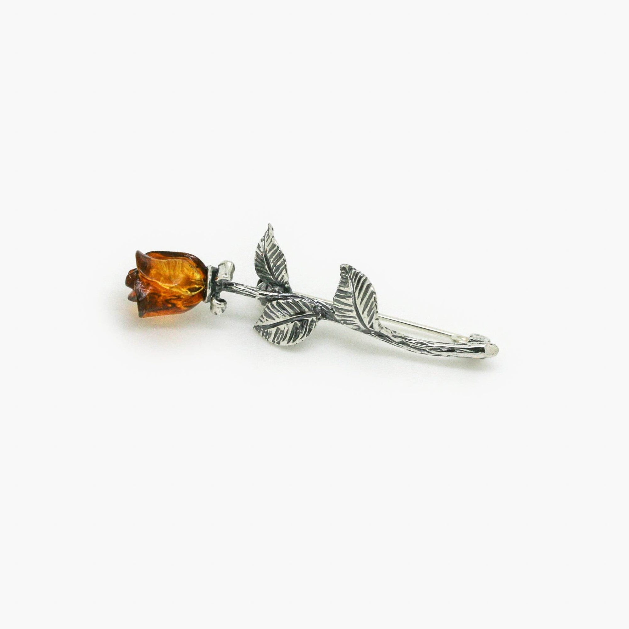 Amber Long Stem Rose Brooch - Jordans Jewellers