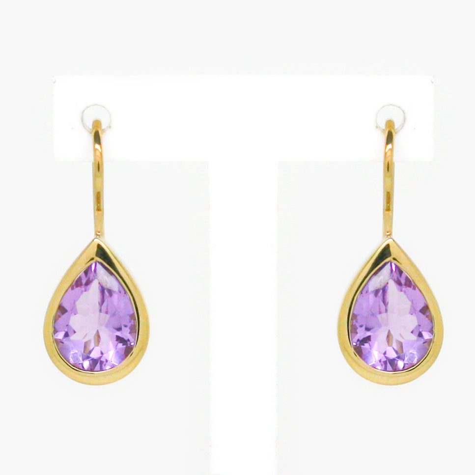 NEW Gold Plated Silver Amethyst Hook Earrings