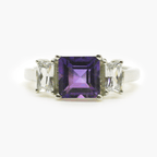 NEW 9 Carat White Gold Amethyst & Cubic Zirconia Ring - Jordans Jewellers
