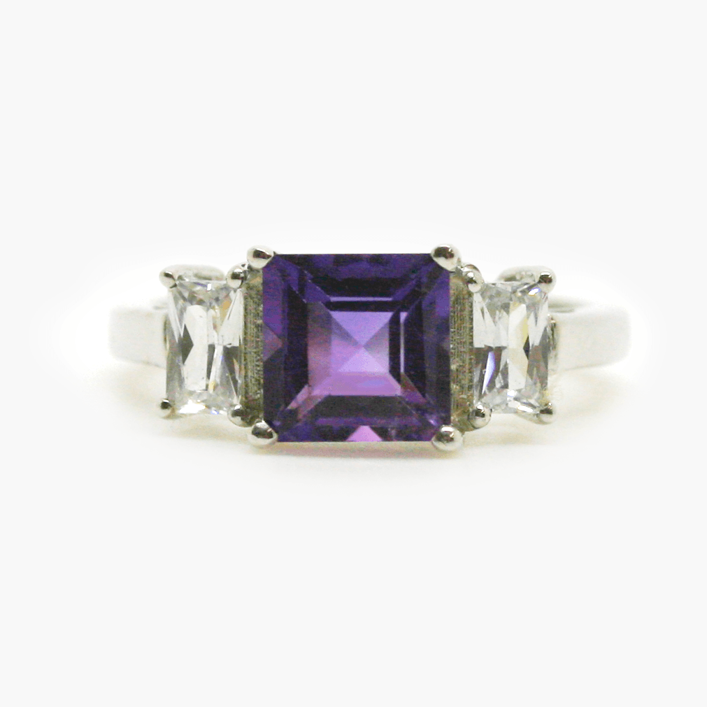 NEW 9 Carat White Gold Amethyst & Cubic Zirconia Ring - Jordans Jewellers