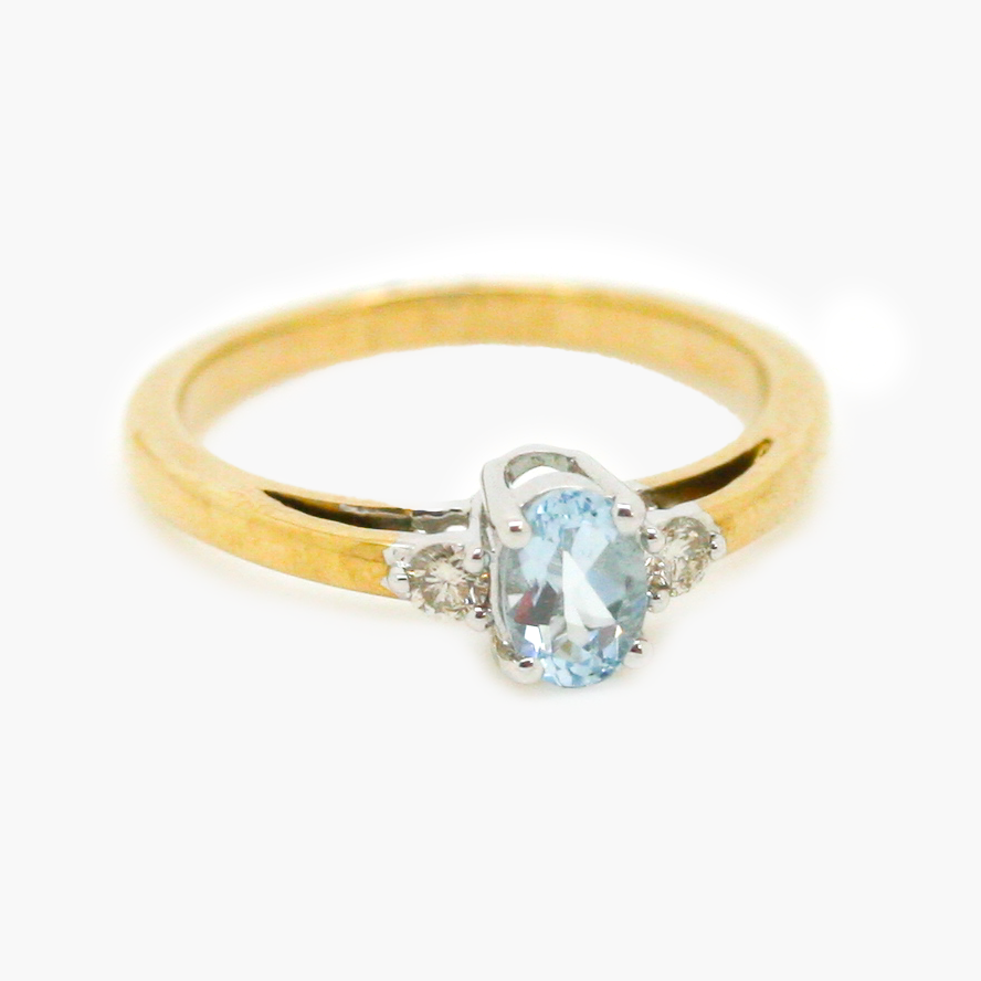 NEW 9 Carat Gold Aquamarine & Diamond Ring