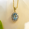 NEW 9 Carat Yellow Gold Aquamarine & Diamond Pendant Necklace