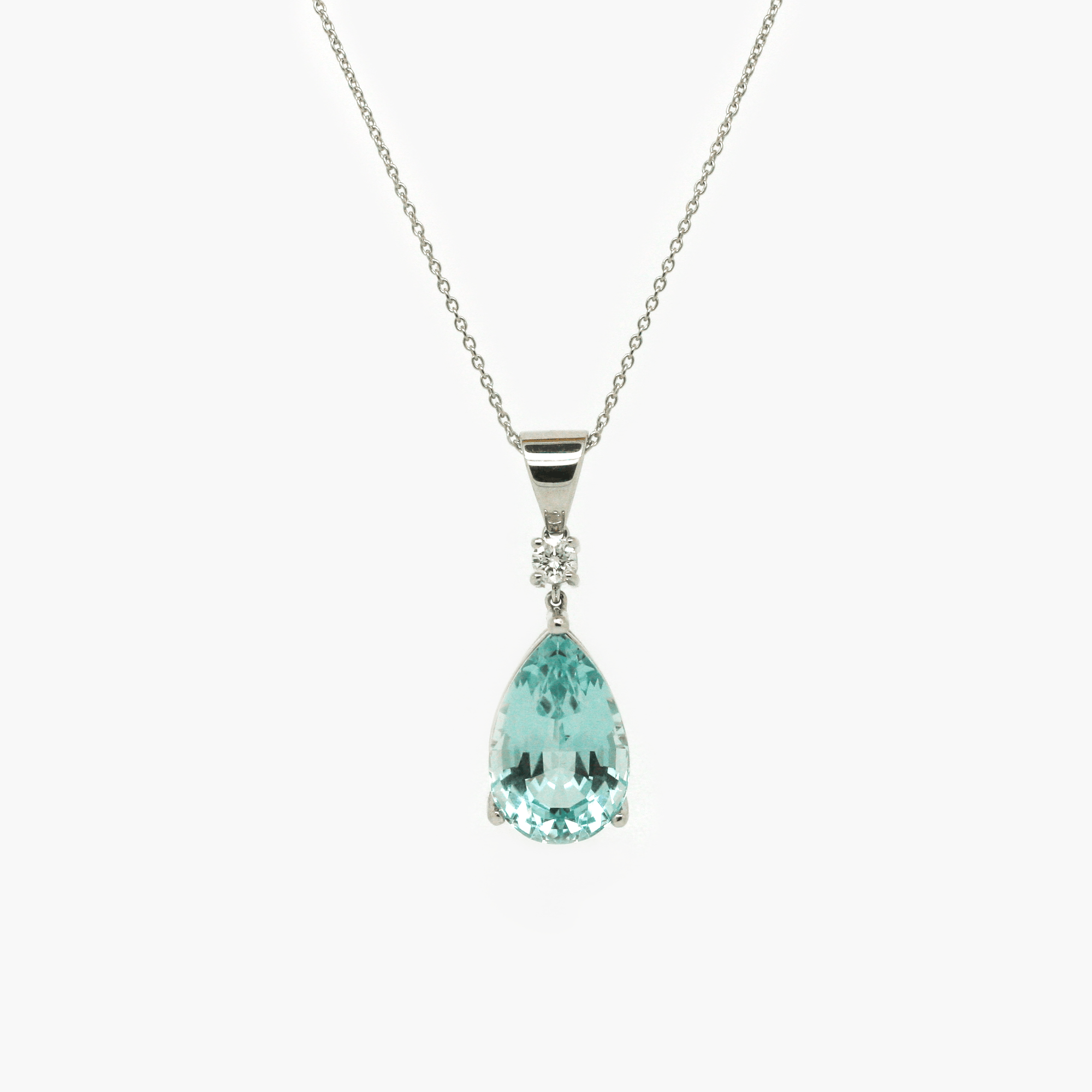 New 18 Carat White Gold Aquamarine and Diamond Solitaire Pendant - Jordans Jewellers