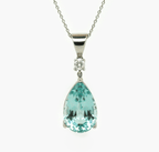 New 18 Carat White Gold Aquamarine and Diamond Solitaire Pendant - Jordans Jewellers