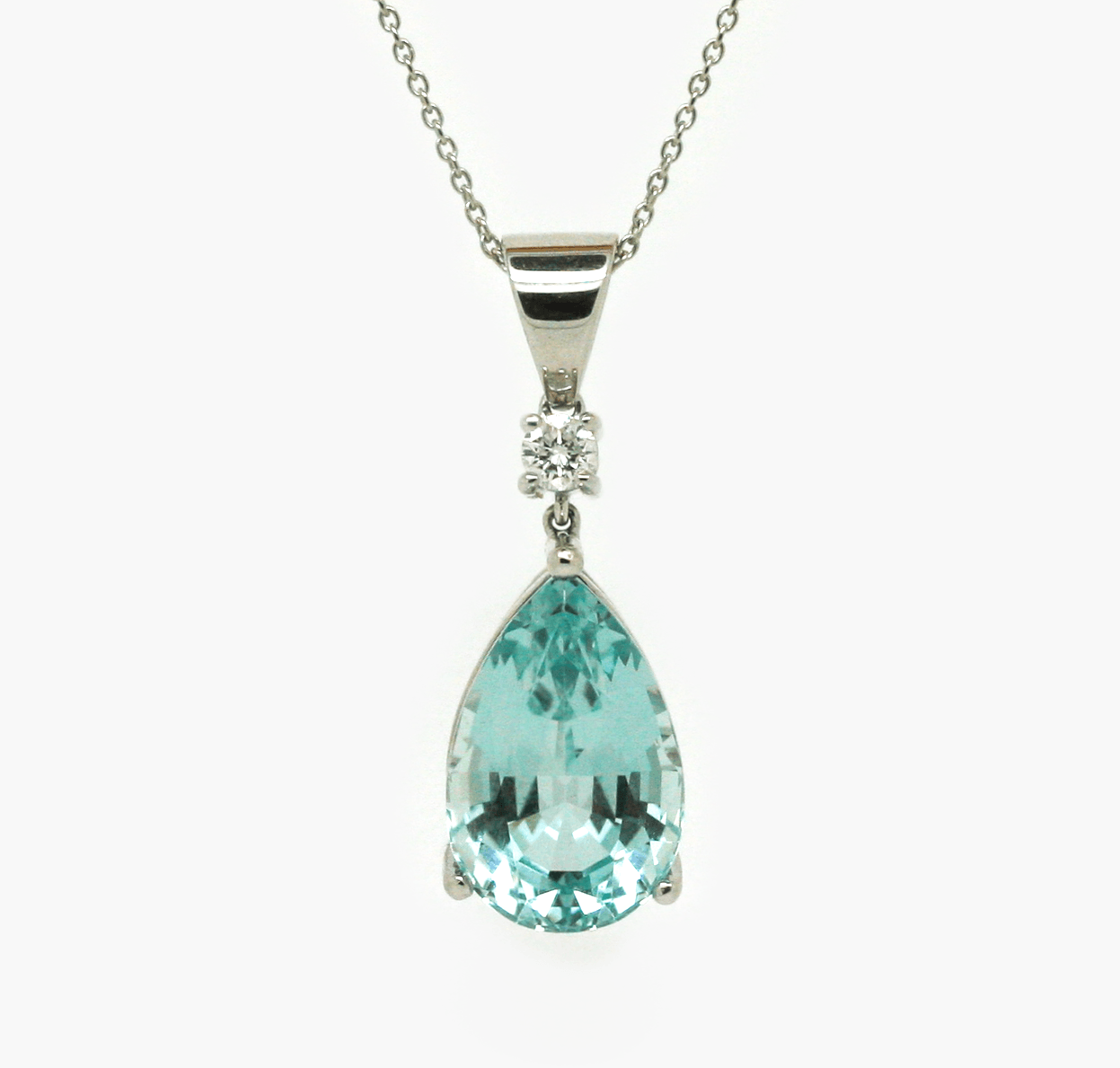 New 18 Carat White Gold Aquamarine and Diamond Solitaire Pendant - Jordans Jewellers