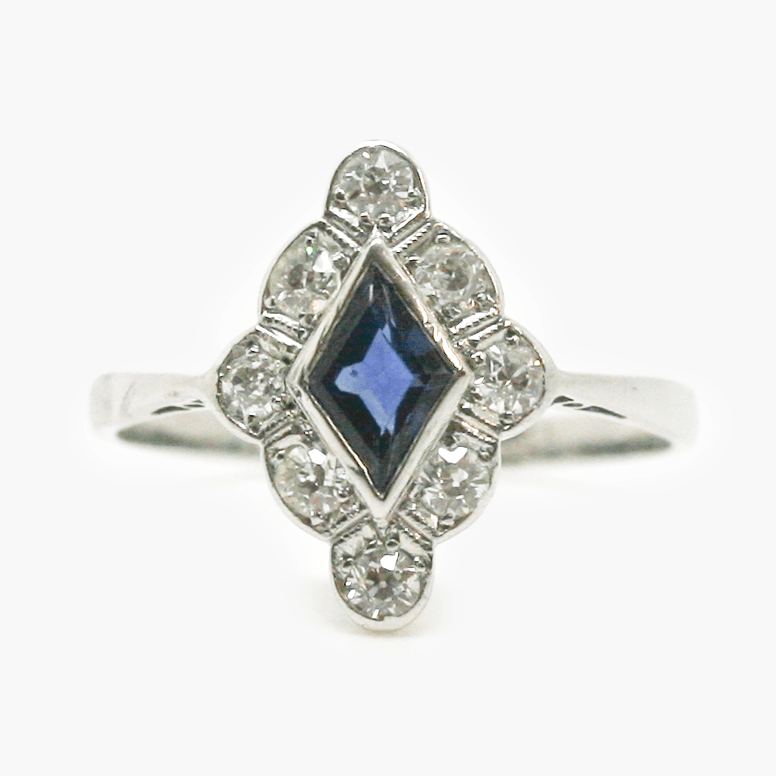 Antique Art Deco Sapphire & Diamond Platinum Ring - Jordans Jewellers