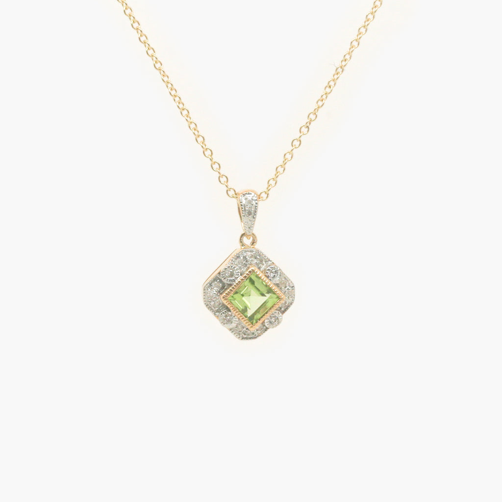 Art Deco Style Peridot & Diamond Pendant Necklace
