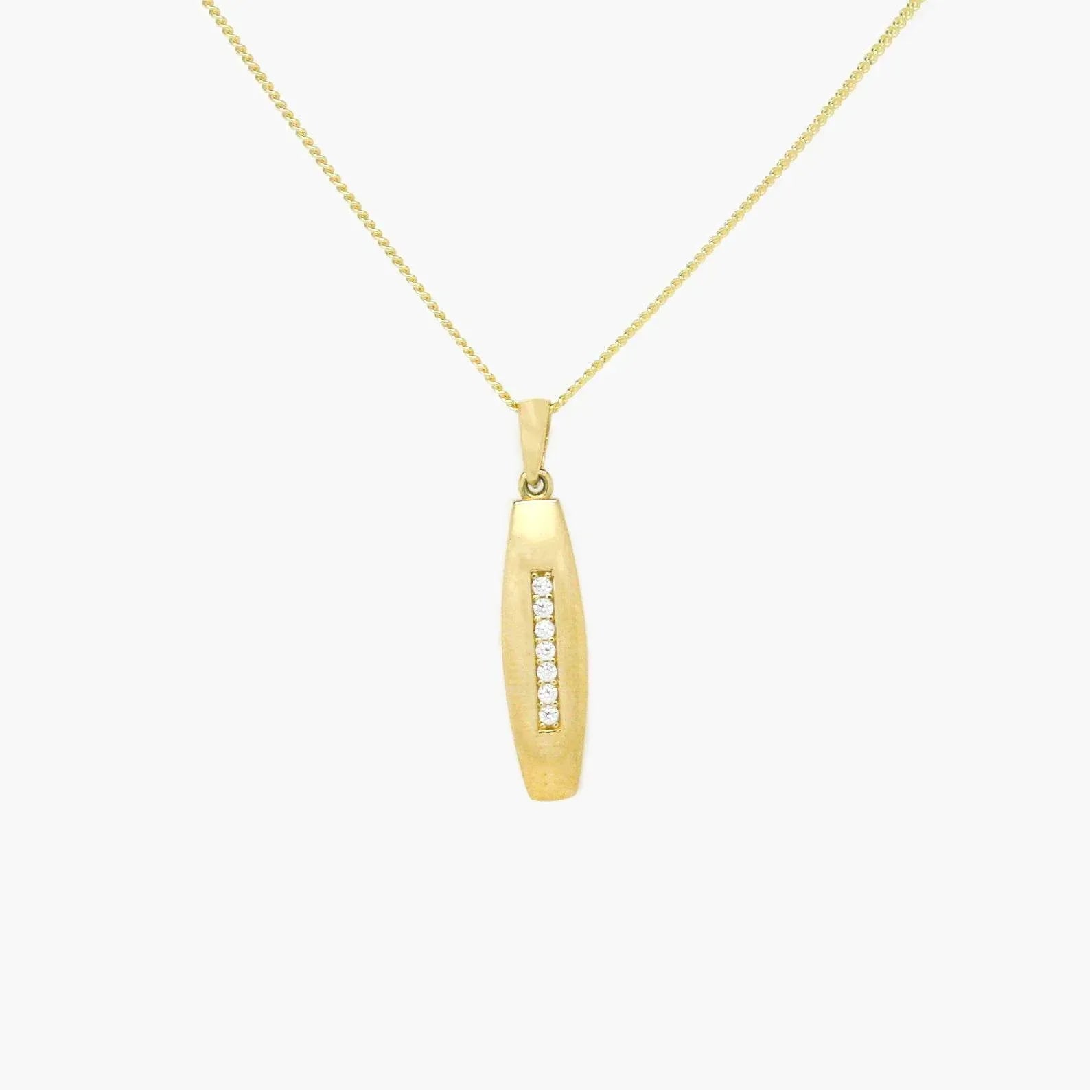 NEW 9ct Yellow Gold CZ Bar Pendant Necklace - Jordans Jewellers