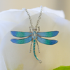 NEW Green, Blue Topaz & White Sapphire Dragonfly Necklace