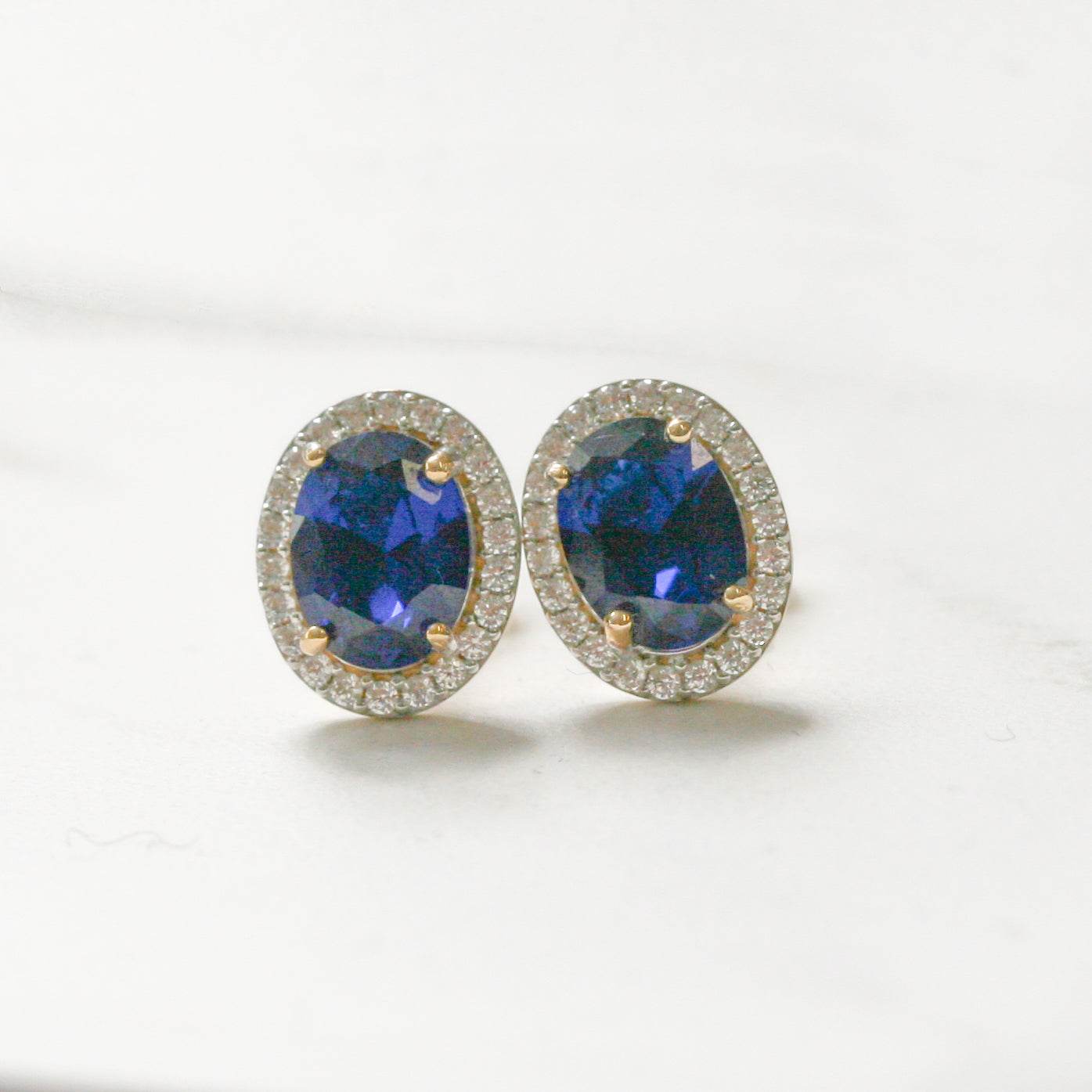 NEW 9 Carat Yellow Gold Blue & White CZ Earrings - Jordans Jewellers
