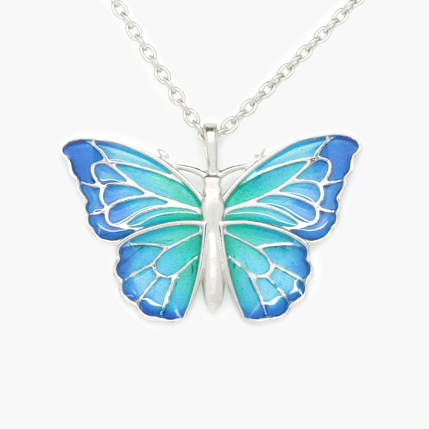 NEW Silver Blue & Green Butterfly Necklace