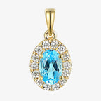 NEW 9ct Yellow Gold Swiss Blue Topaz and Diamond Cluster Pendant Necklace - Jordans Jewellers