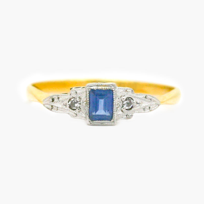 Art Deco Sapphire & Diamond 18ct Gold & Platinum Ring