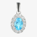 NEW 9ct White Gold Oval Blue Topaz and Diamond Cluster Pendant Necklace - Jordans Jewellers