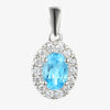 NEW 9ct White Gold Oval Blue Topaz and Diamond Cluster Pendant Necklace