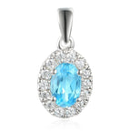 NEW 9ct White Gold Oval Blue Topaz and Diamond Cluster Pendant Necklace - Jordans Jewellers