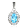 NEW 9ct White Gold Oval Blue Topaz and Diamond Cluster Pendant Necklace