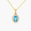 NEW 9ct Yellow Gold Swiss Blue Topaz and Diamond Cluster Pendant Necklace