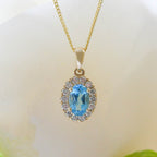 NEW 9ct Yellow Gold Swiss Blue Topaz and Diamond Cluster Pendant Necklace - Jordans Jewellers