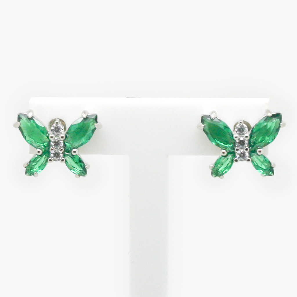 NEW Silver Green CZ Butterfly Earrings