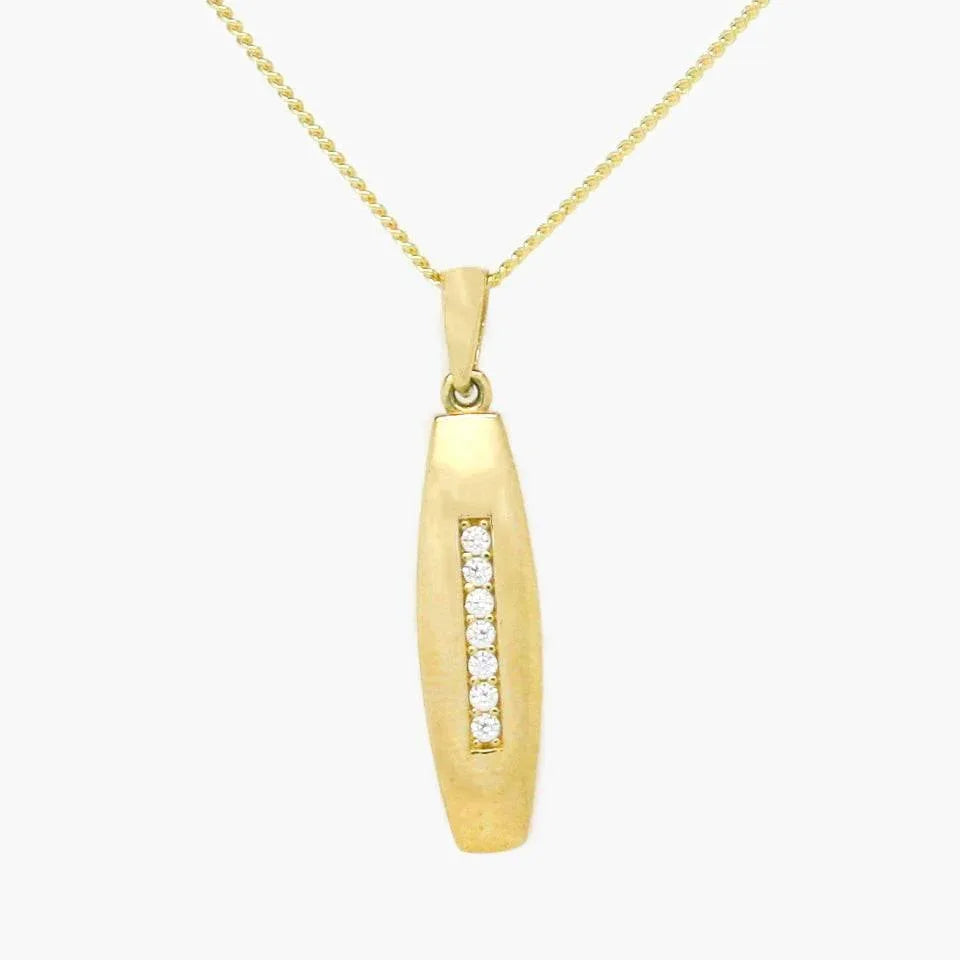 NEW 9ct Yellow Gold CZ Bar Pendant Necklace - Jordans Jewellers